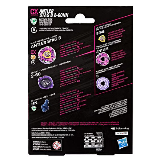Beyblade X Antler Stag B 2-60HN CX Starter Pack Set with Defense Battling Top & Launcher